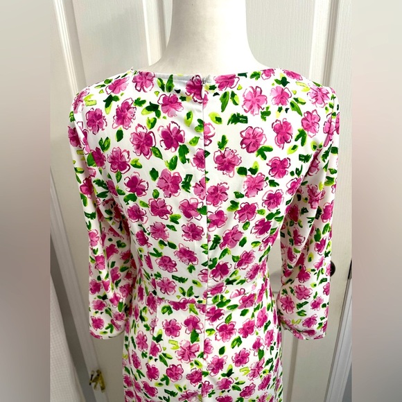 Zara Midi Dress White Floral 3/4 Sleeves and Square Neck Formal Wedding Guest - Picture 9 of 11